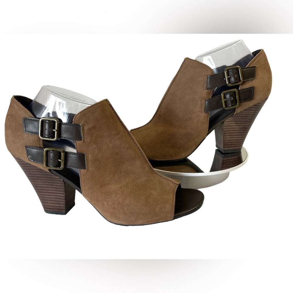 Franco Sarto Theoni Peep-Toe Bootie Leather Slip On Size 11 Double Strap